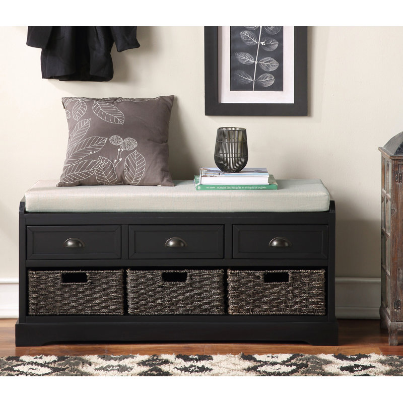Banc de rangement en bois avec 3 tiroirs et 3 paniers Homes Collection, Noir