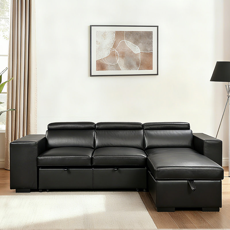 102.7'' L Shape Sectional Sleeper Sofa 2 In 1 Convertible Sectional Sofa With Pull Out Bed, Storage Chaise And 2 Stools