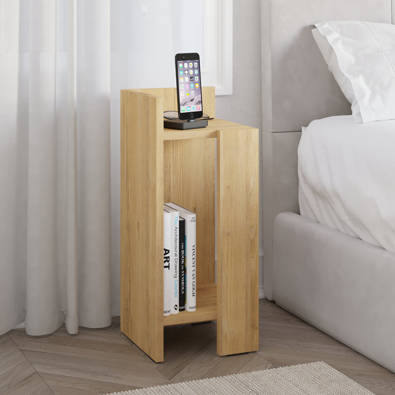Lochlan Modern Compact Nightstand Bedside Table 25 x 27 x 60cm  Bedroom Furniture, Oak, Left Orientation
