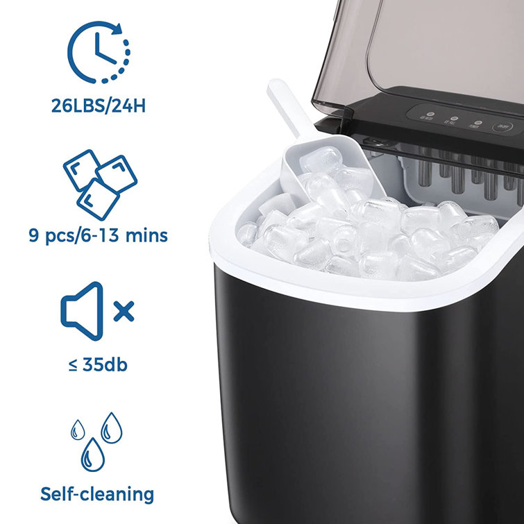 R.W.FLAME Countertop Ice Maker Portable Ice Machine with Handle,  Self-Cleaning Ice Makers, 26Lbs/24H, 9 Ice Cubes Ready in 6 Mins (White) -  Invastor