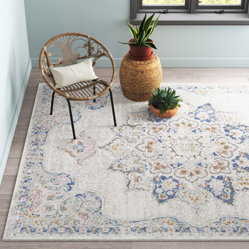 Didmarton Oriental Blue/Pink/Gray Area Rug, Rectangle 7'10" x 10'