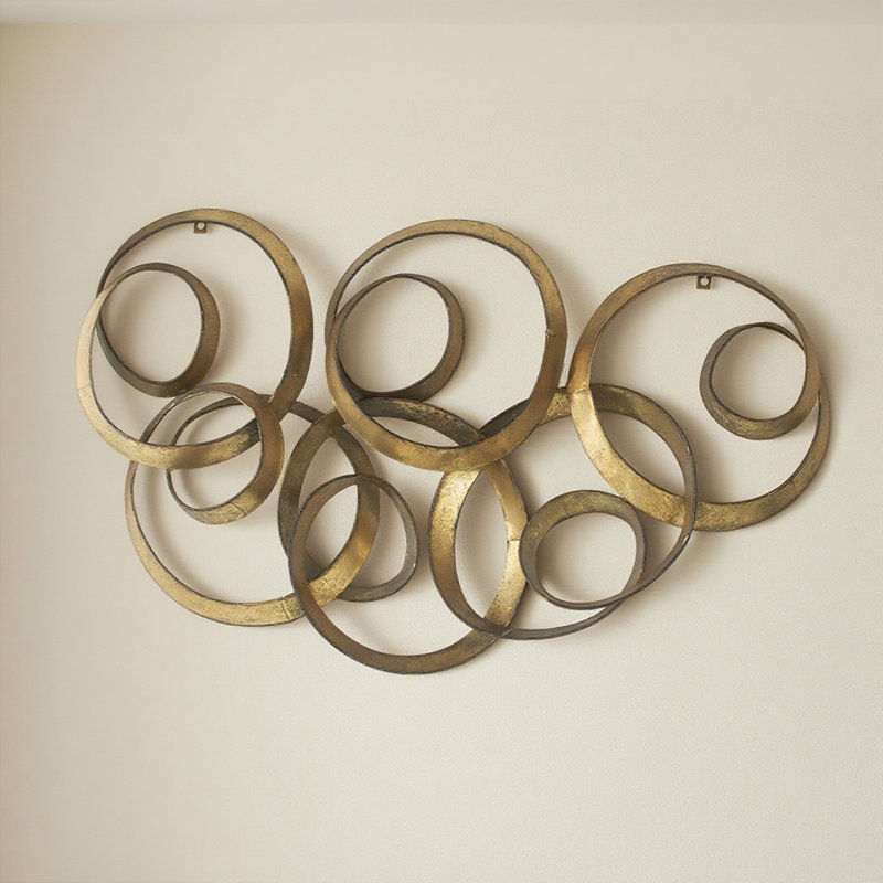 Abstrait cercle doré en métal, art mural géométrique doré