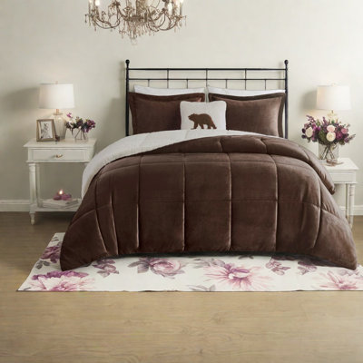 Warm Plush To Sherpa Bedding Set, Brown Polyester Comfort For Home