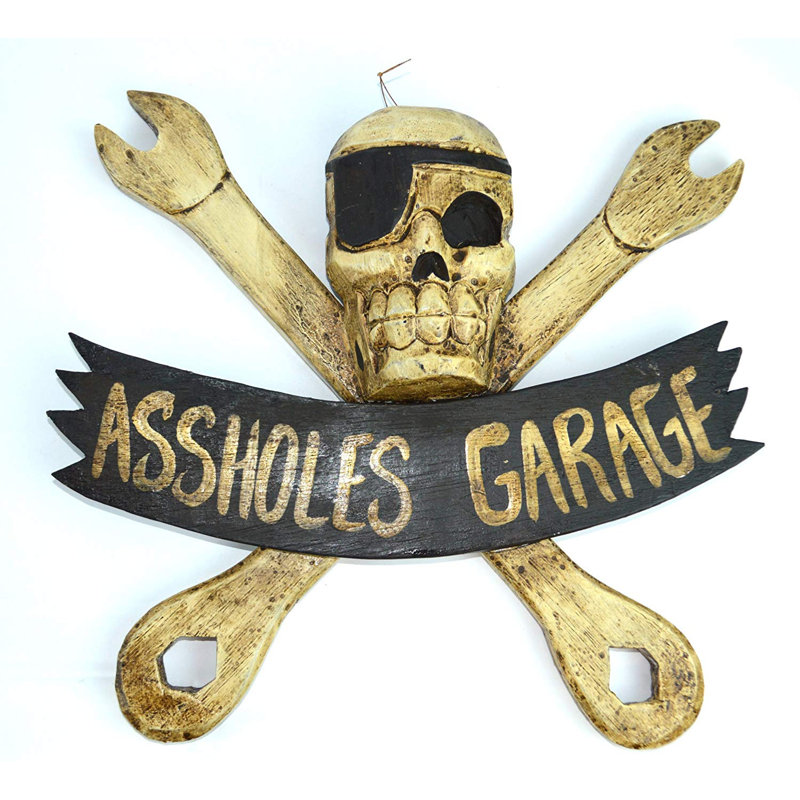 Enseigne de crâne de pirate en bois sculpté à la main LG