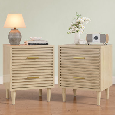 Jamyira 2 - Drawer Nightstands Set, Mid Century Modern End Table , Wooden Bedside Table In Brown