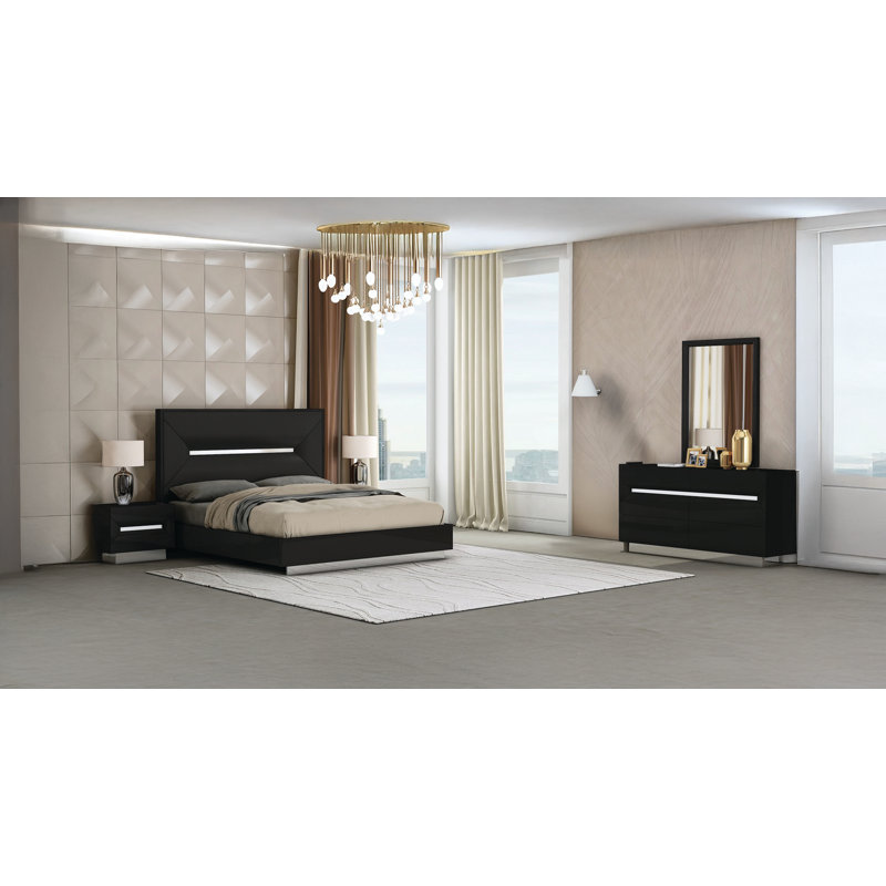 Ensemble de 5 pièces pour très grand lit Cypress, Très grand, Noir, Ensemble de 5 pièces : lit, table de chevet, comm