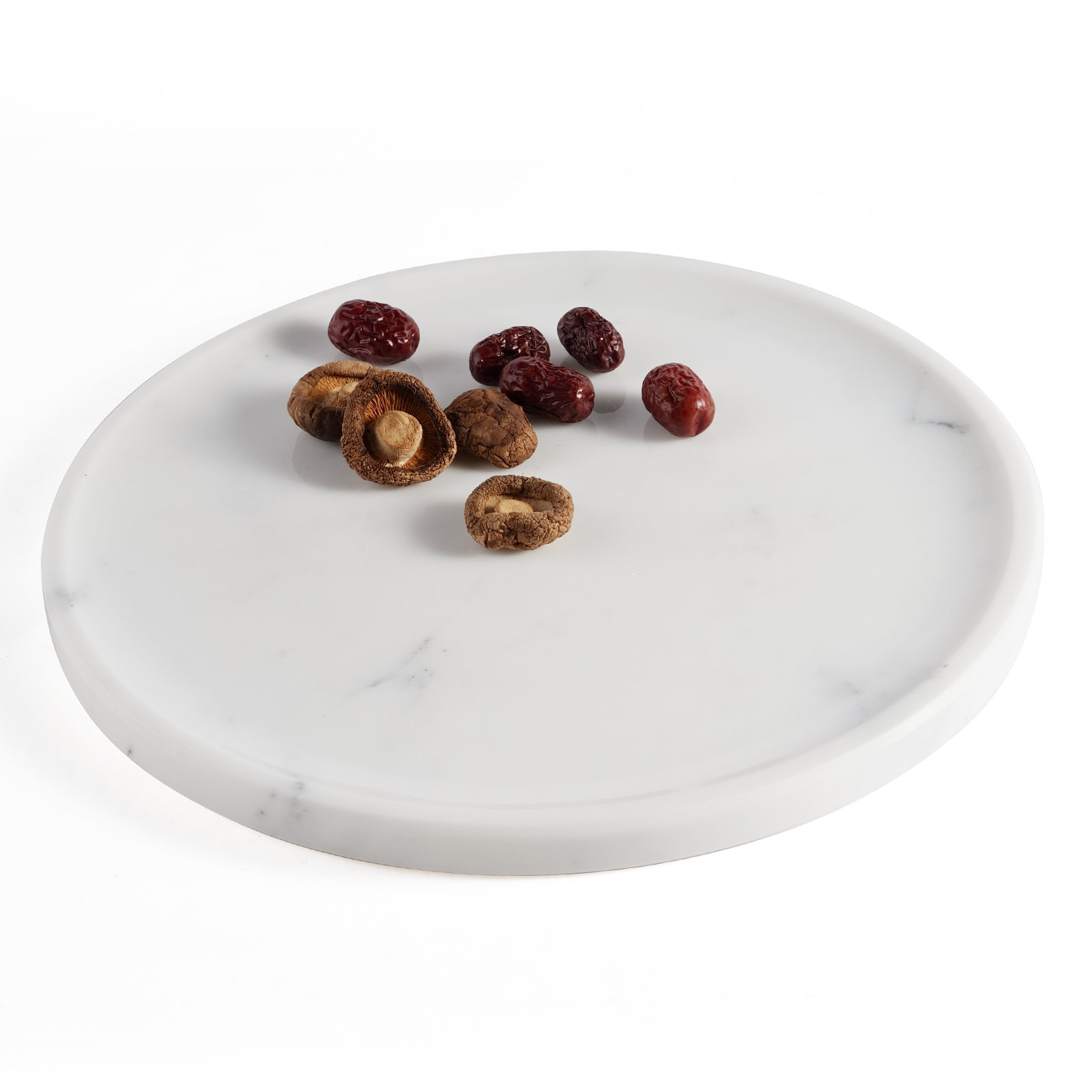Guein 12” Round Natural Marble Tray, Statuario