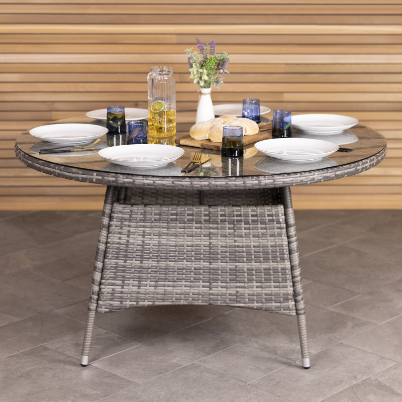 Latricia Round Metal Outdoor Dining Table With Umbrella Hole , cm W cm D, Grey, 74cm H x 110cm W x 110cm D