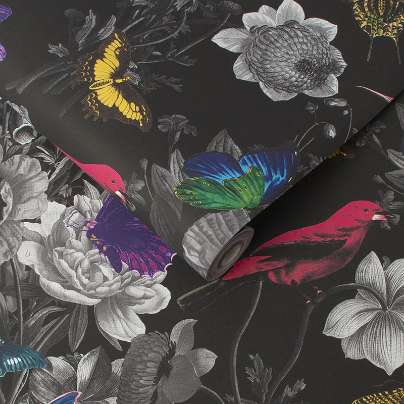 Floral Wallpaper Double Roll, Black