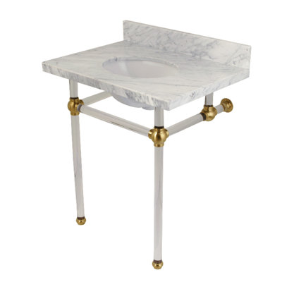 Comptoir de meuble-lavabo en marbre Carrara de 30 po Kingston avec pieds en acrylique transparent (8 po, 3 trous) Kingston
