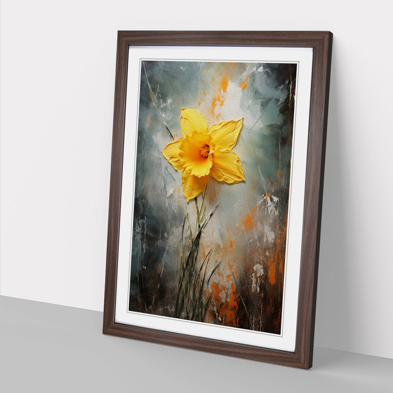 Daffodil Flower Action Painting - Framed Print, Walnut Framed, 64cm H x 46cm W