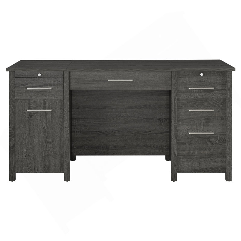 Rayna Weathered Grey 4-Drawer Office Desk, Grey