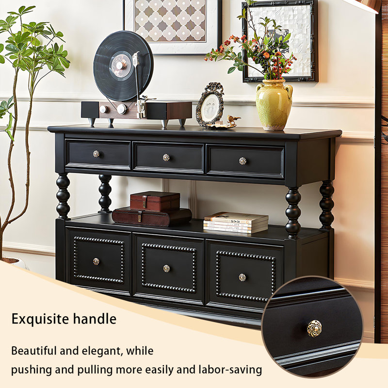 Table d'entrée de 47,24 po de style américain avec rangement rectangulaire en bois massif noir