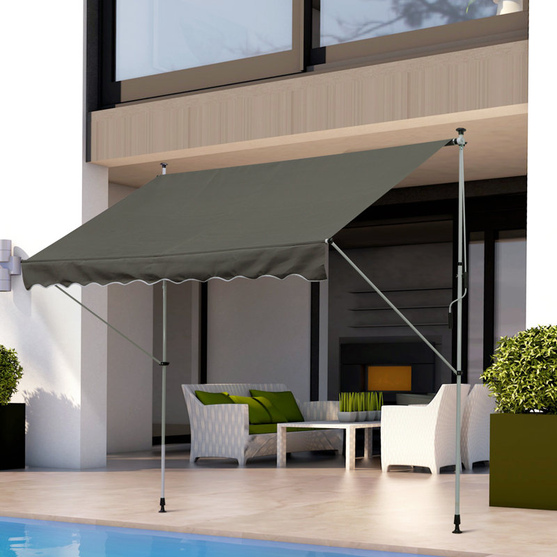 Auvent de patio rétractable en polyester l 4,9 pi x L 9,8 pi, Gris