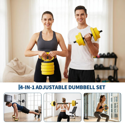 4-in-1 Adjustable Home Gym Set – Dumbbell, Barbell & Kettlebell with Push-Up Stand, 44 Lbs Weight Plates