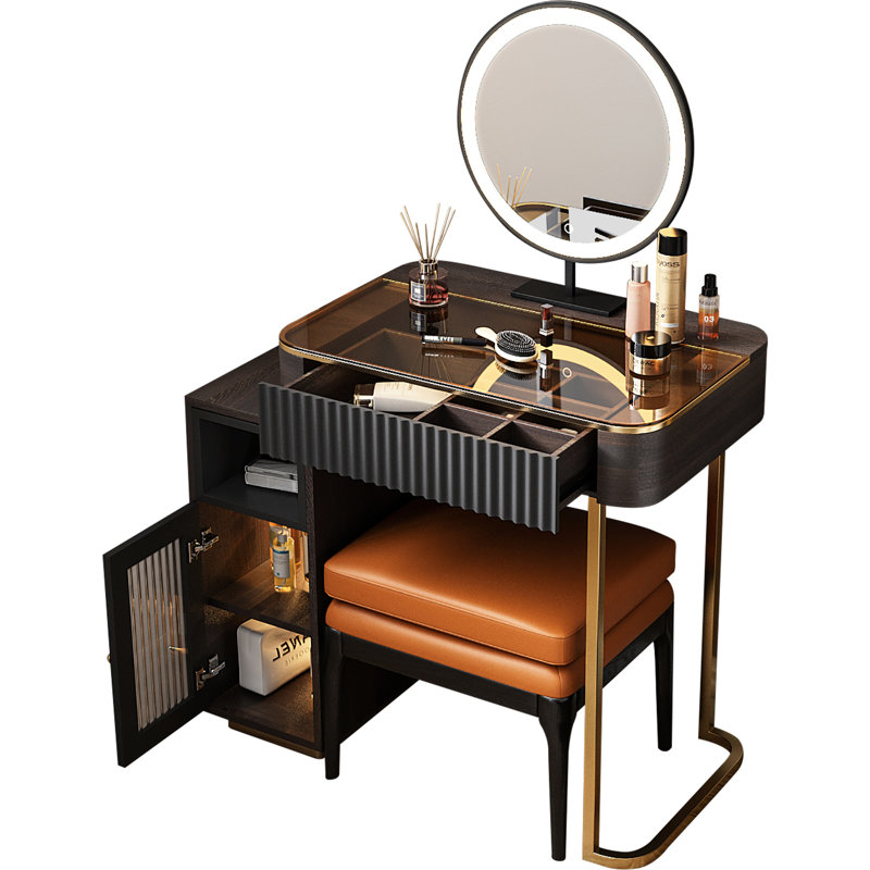 Dressing Table with Mirror, Brown/Black