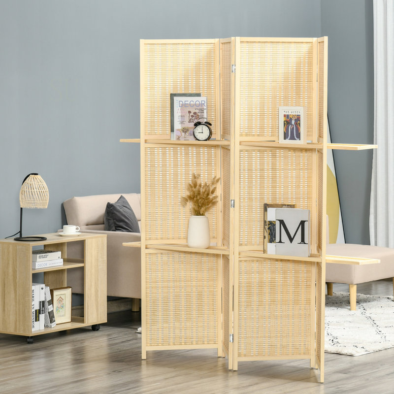 4 écrans d'intimité pliables avec rangement de 6 pi pour la chambre à coucher et le bureau, des tablettes rustiques et