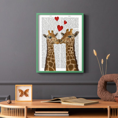 Girafe Love, reproduction encadrée - bois massif