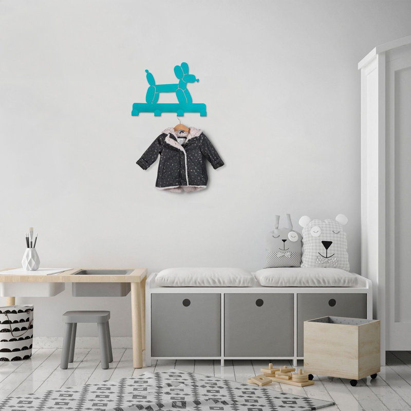 Portemanteau mural en métal à 4 crochets, Bleu