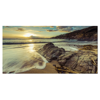 Sunset at Beach Vintage Style - Wrapped Canvas Photograph Print