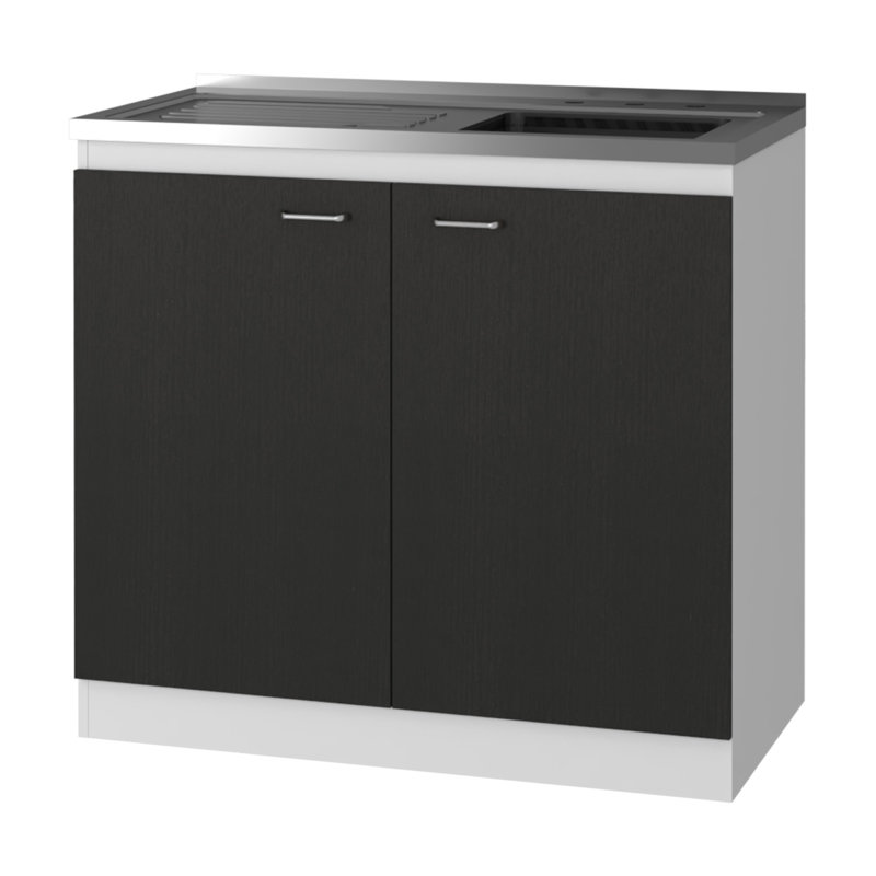Dark Walnut Rectangle 2-Door Utility Sink And Cabinet, Black