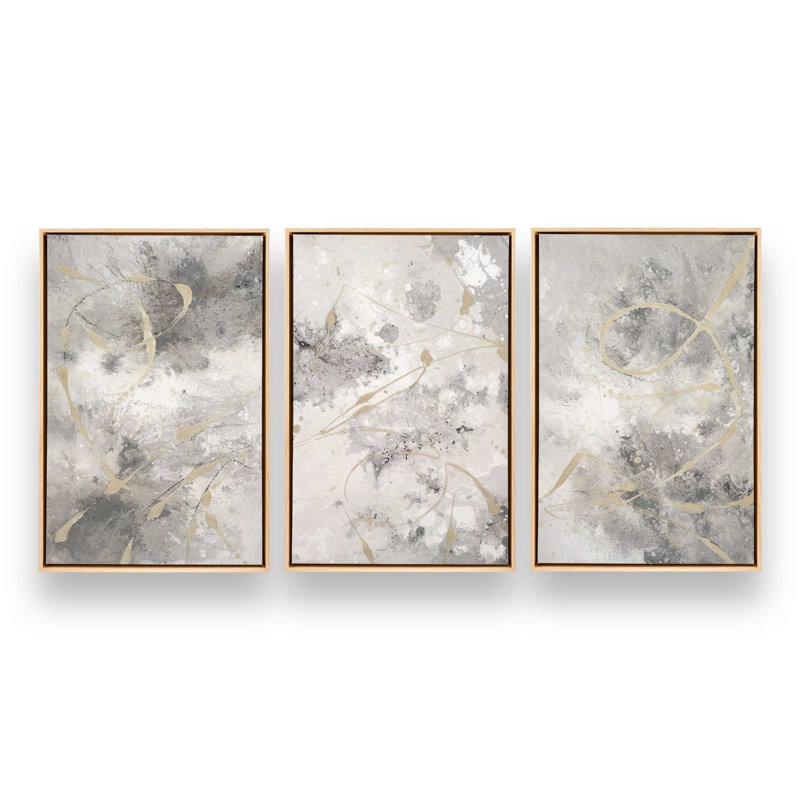 30 "x 20" Gilded Whispers, ensemble de 3 impressions sur toile dans un cadre en chrome poli, Érable américain encadré