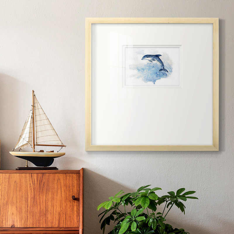 " Wave Jumping ", 17" H x 17" W x 1.25" D, Brown Framed Paper