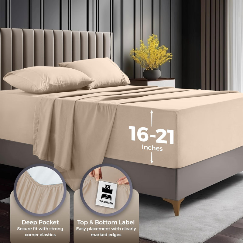 Ensemble de draps Utopia Bedding Queen Size à poches extra profondes – Convient aux matelas jusqu'à 53 cm d'épaisseur – Frais, doux et respirant – Certifié Oeko-Tex – 4 pièces (bleu hollandais)