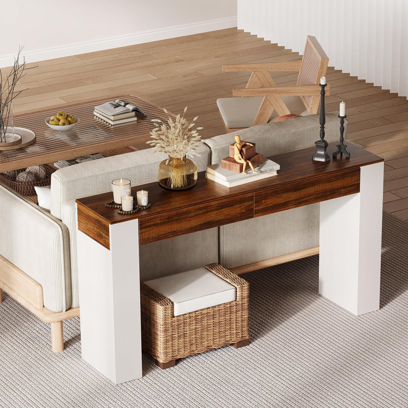 Table de 63 pouces avec 2 tiroirs et console étroite pour canapé de couloir Table de rangement étroite derrière le canapé pour le salon