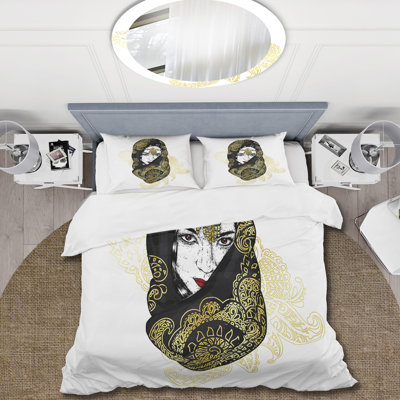 Portrait Of Oriental Girl In Scarf - Modern Duvet Cover Set - Microfiber Polyester