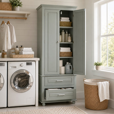 Armoire autoportante en lin avec tiroirs Ramona, tablette réglable, gris