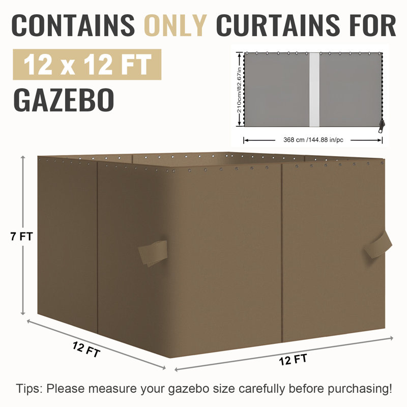4-Panel Outdoor Gazebo Curtains, Light Coffee, 82.7" H x 144" W144" D