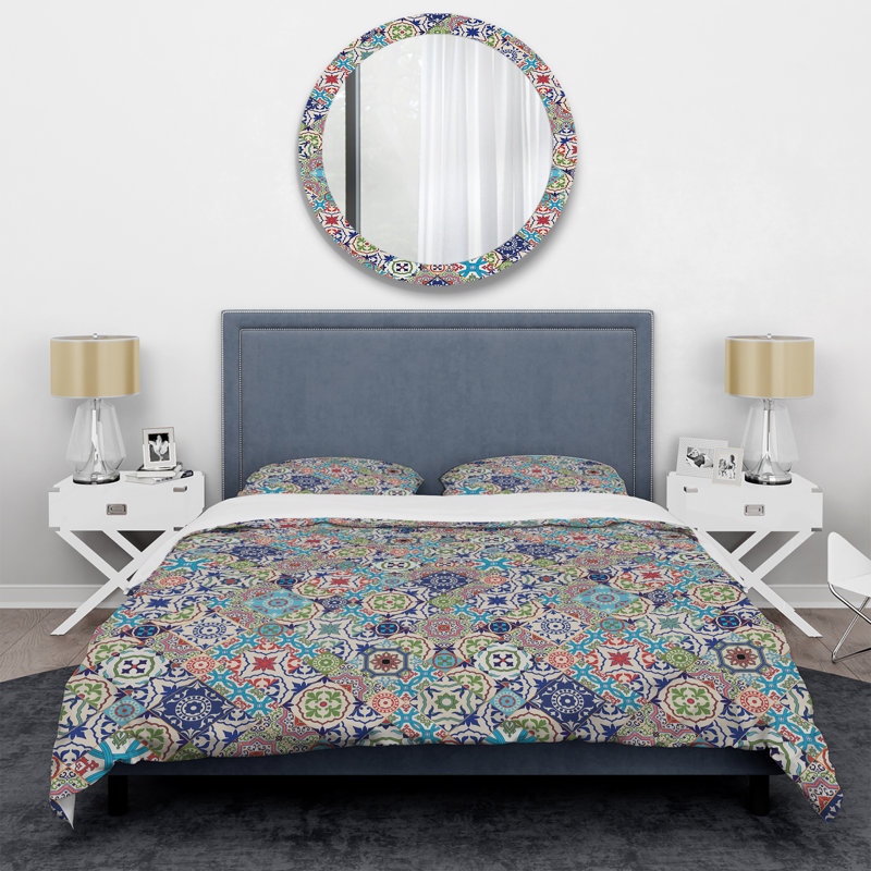 Multicolore patchwork ethnique - ensemble de housse de couette abstrait - microfibre de polyester