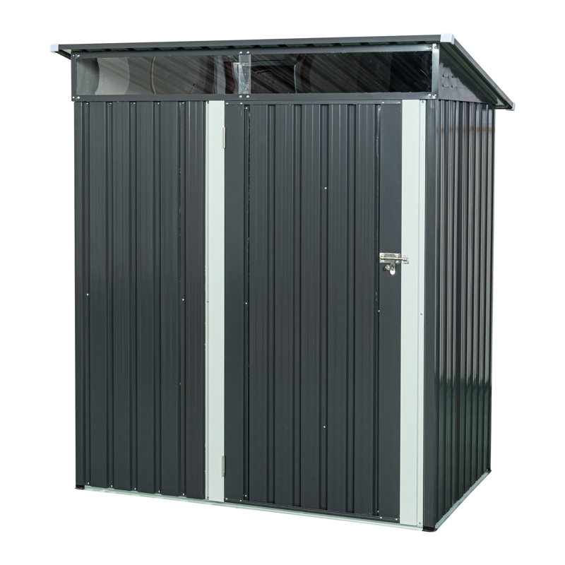 Outdoor Metal Storage Shed 5ft X 3ft Gray, Galvanized Iron Frames For Strength, Transparent Plate, Hinged Door, Easy Construction Steps - Stable And Build, Straightforward Assembly Method
