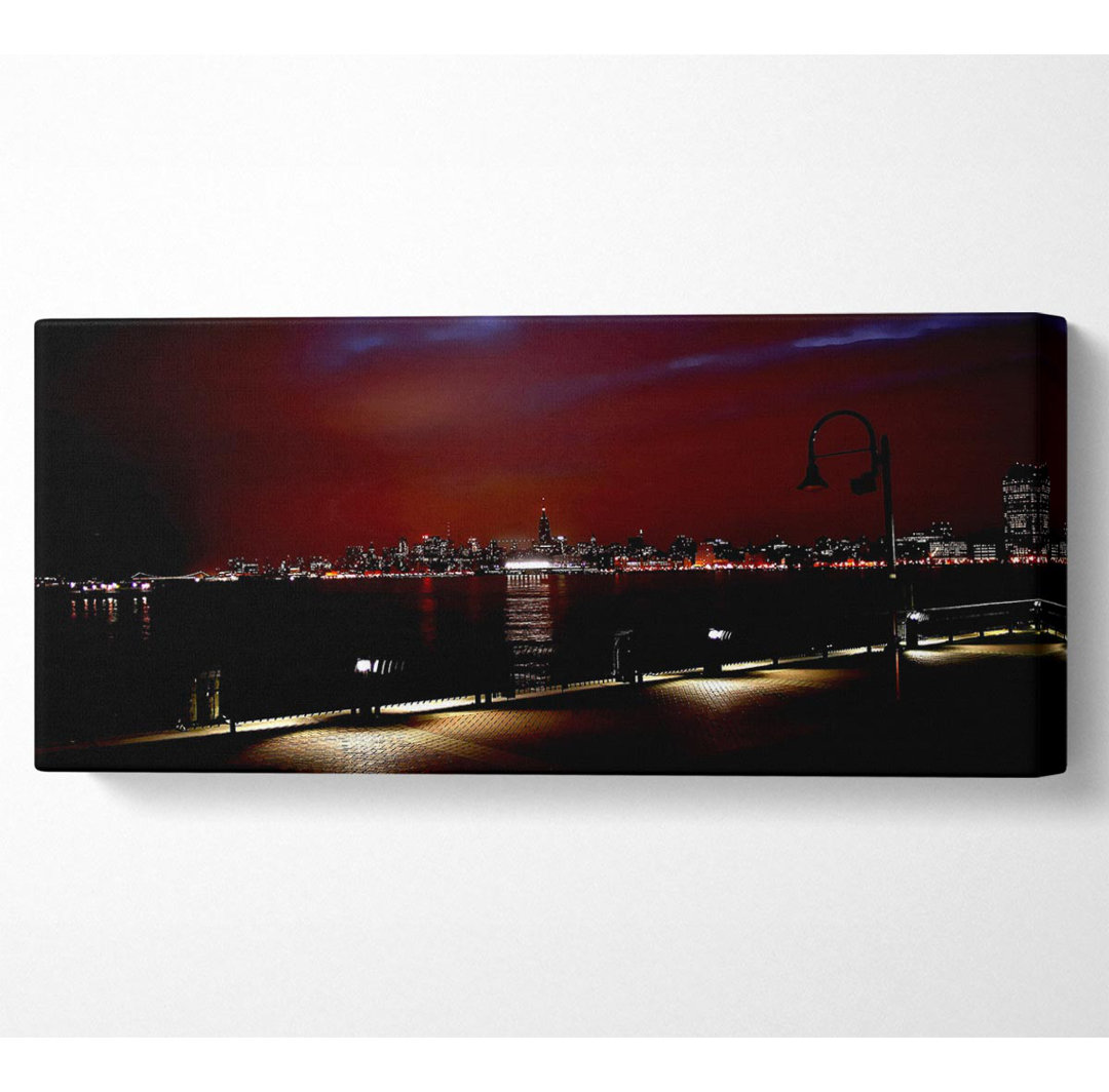 New York Skyline bei Nacht - Kunstdrucke auf Leinwand