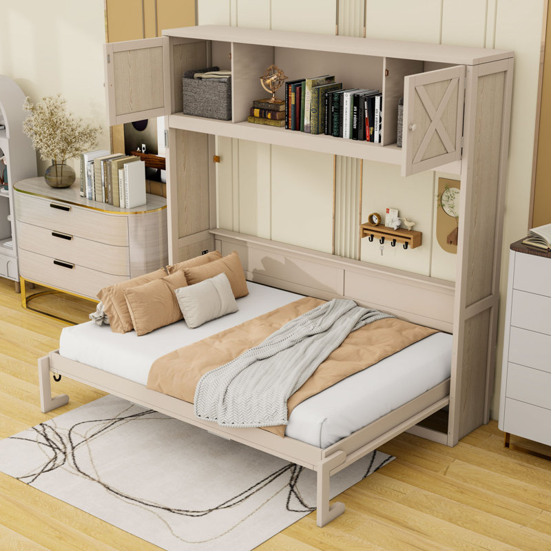 Lit escamotable double en bois avec rangement intégré et conception escamotable