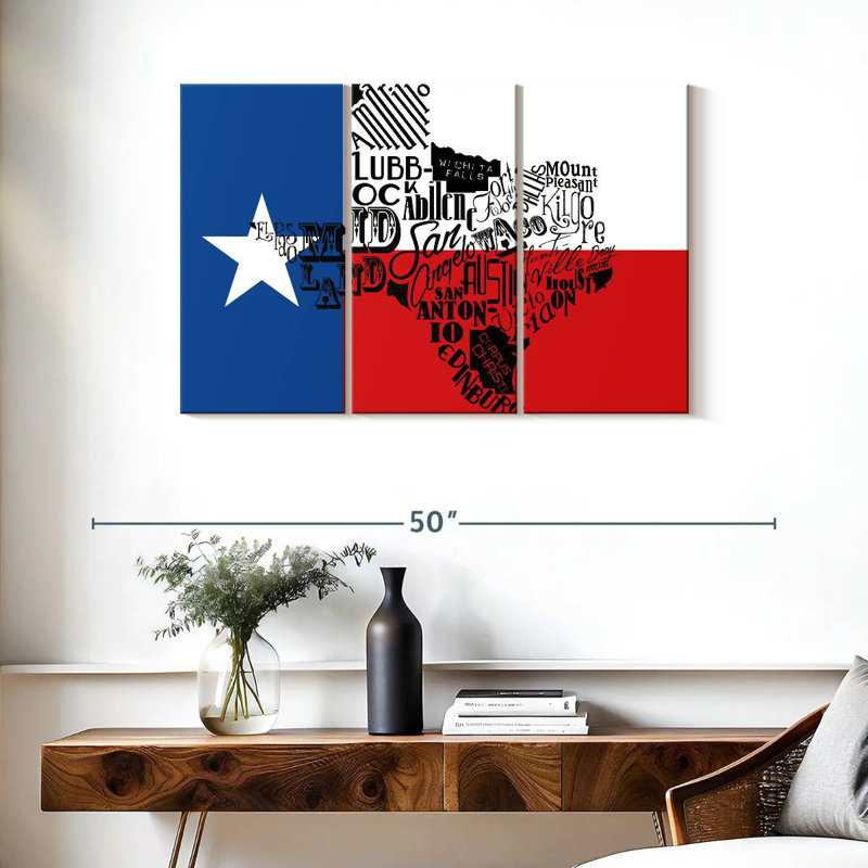 Drapeau de Borges au Texas avec carte, H 24 po x l 38 po