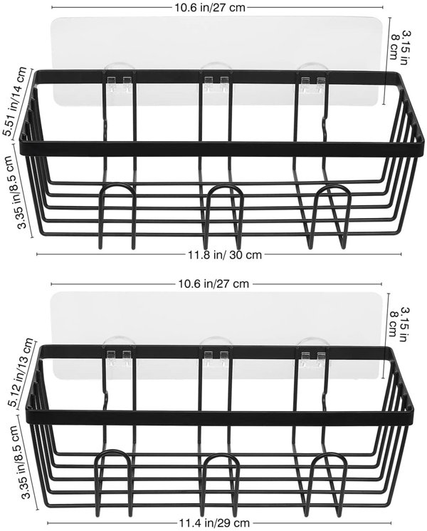 Shower Caddy Adhesive Bathroom Shelf Wall Mounted, in Black, 3 Pack