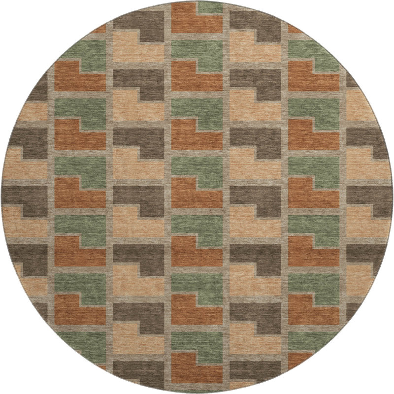 Tapis géométrique lavable à la machine de qualité supérieure Mayfield AMF2417, Paprika, Rond 8 pi