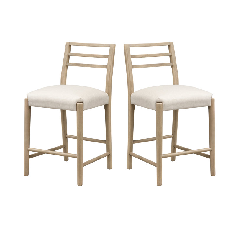 Tabourets de comptoir à dossier échelle Farmhouse - siège rembourré, pieds en bois d'hévéa (ensemble de 2)