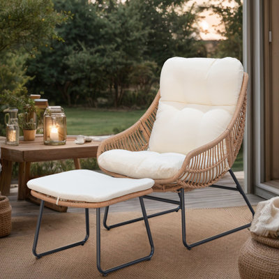 Allexis Wicker Outdoor Lounge Chair with Ottoman