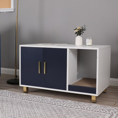Cat Litter Box Enclosure Furniture Hidden With Tow Doors And Cat Scratching Board