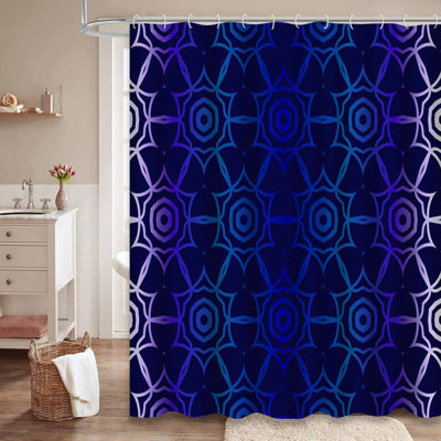 Dark Geometric Style Presentation Blue Shower Curtain with 12 Hooks
