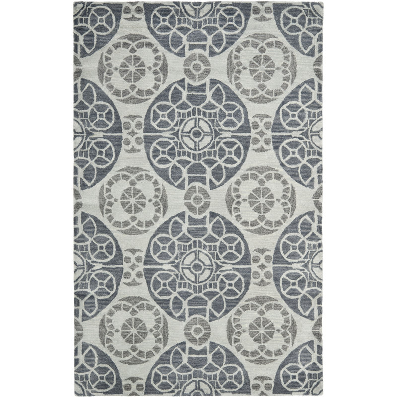 Kouerga Hand Tufted Wool/Viscose Geometric Rug in Silver/Gray, Rectangle 2' x 3'