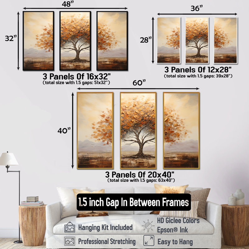 Arbre sauvage - Art mural africain, Cadre flottant brun, H 32 po x l 48 po x P 1 po