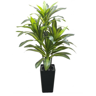 Realistic Artificial Dracaena Tree, 150cm Multi-Stem 5-Head Faux Plant in White Planter, Indoor Home & Office Decor