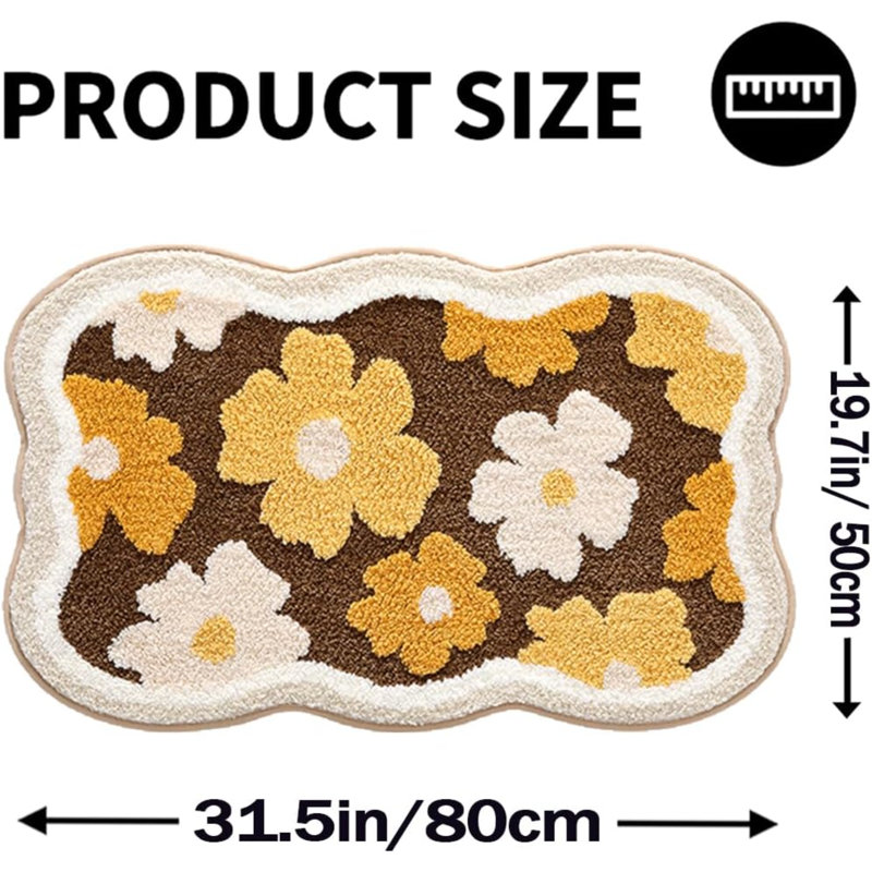 Joli tapis de bain, tapis de salle de bain à fleurs très douces de 32 po x 20 po, tapis à fleurs très absorbantes, tapis de salle de bain antidérapant lavable à la machine pour le plancher de la chambre de bain