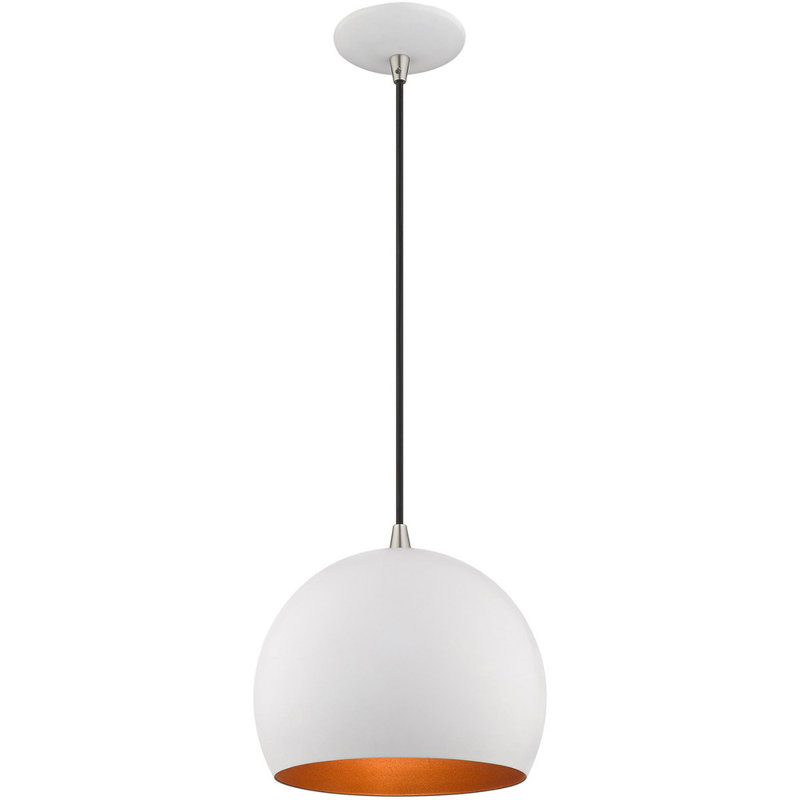 Luminaire suspendu en forme de dôme à 1 lumière Dristin, Blanc / noir, Blanc