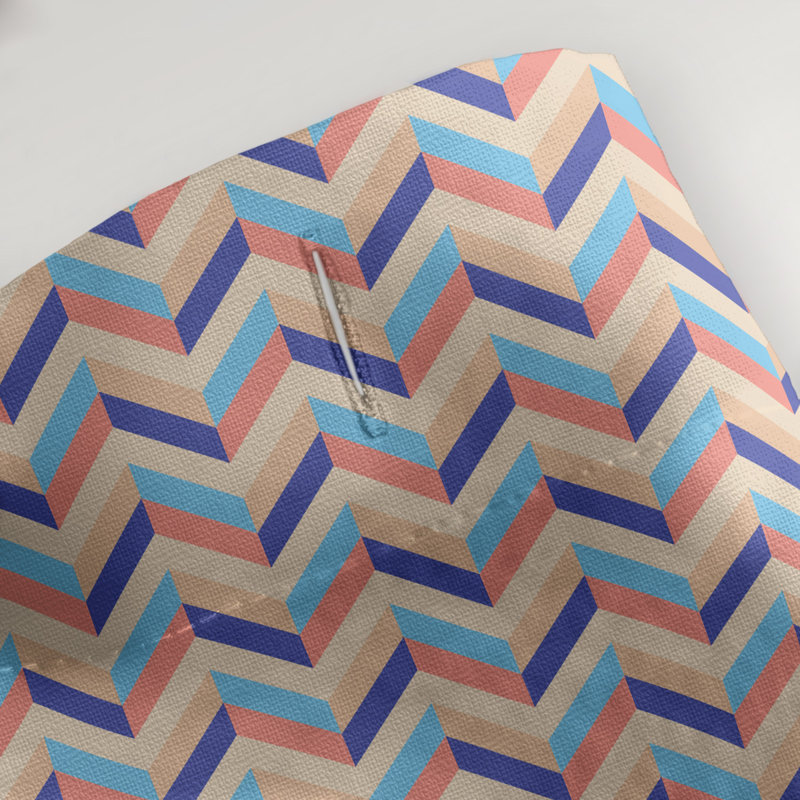 Rideau de douche simple à chevrons, Orange et bleu marine
