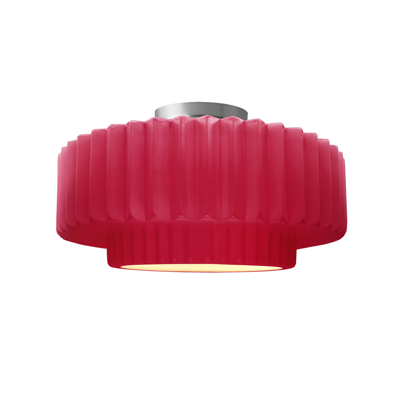 Single Light Ceramic LED Semi Flush Mount, 7.25" H x 14.5" W x 14.5" D, Cerise, Brushed Nickel